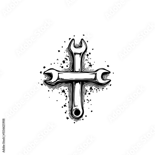 Crossed wrench logo design, showcasing maintenance, repair service, and craftsmanship elegance