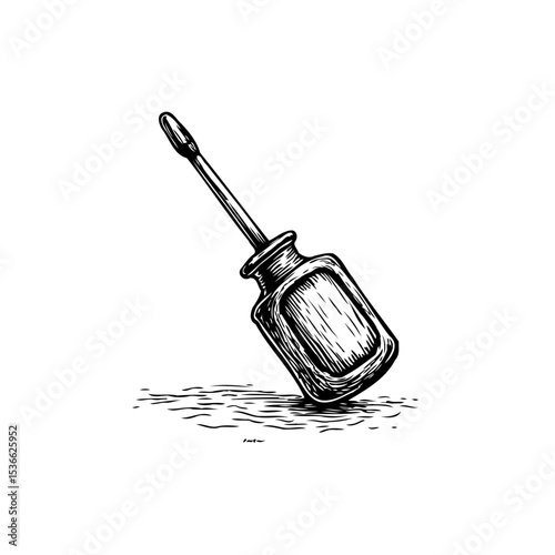 Hand-drawn screwdriver illustration in vintage style for craftsmanship and tools theme