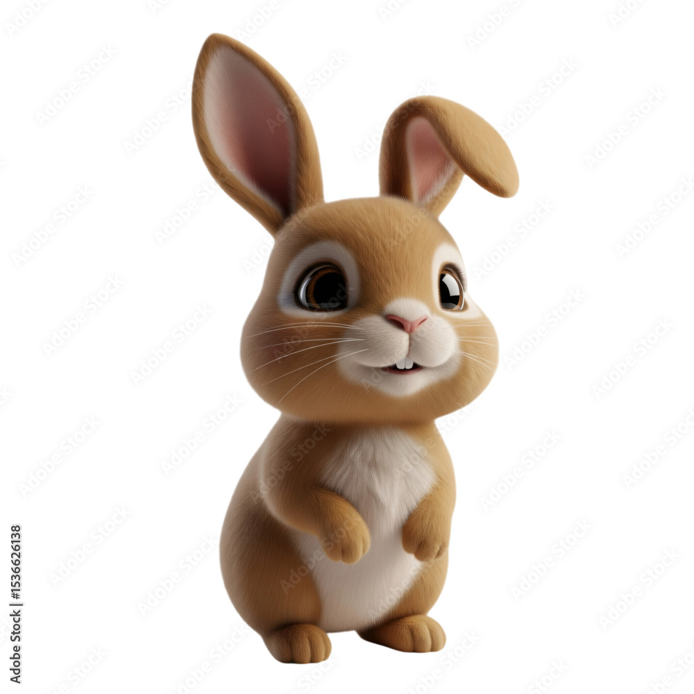 Fototapeta premium Whimsical Brown Bunny Character Render with Gentle Expression on Black Backdrop