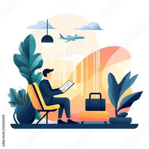 Businessman reading document while sitting in modern lounge area  