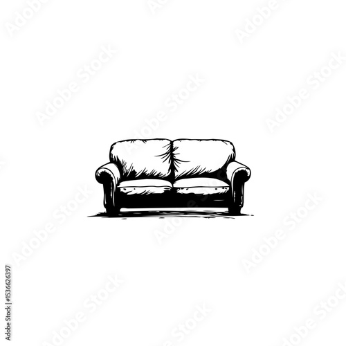 Monochromatic Comfort: Minimalist Illustration of a Cozy Two-Seater Couch with Soft Cushion