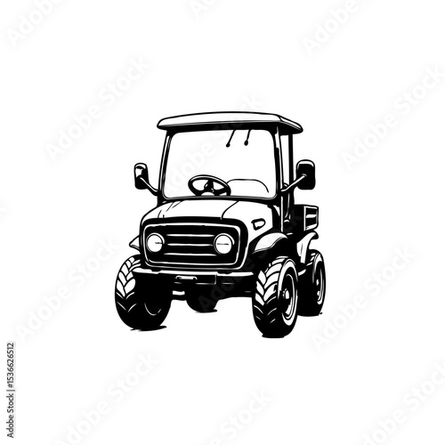 Stylized Black and White Illustration of a Vintage Tractor for Agricultural Themes
