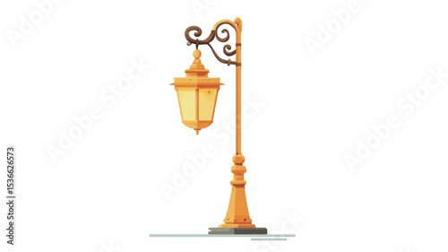 A digital illustration of an ornate street lamppost against a white background. The lamppost is depicted in shades of gold and yellow, with intricate detailing on the base and the lamp fixture