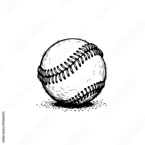 Vintage Baseball Illustration: Hand-Drawn Sketch of American Sport Icon in Black and White