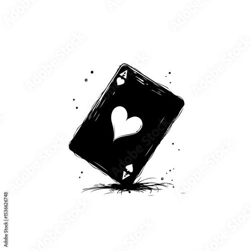 Minimalist Ace of Hearts Card Sketch in Black and White for Design Projects