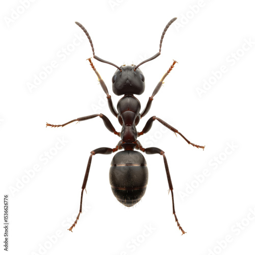 Detailed macro of an ant displaying its intricate anatomy against darkness