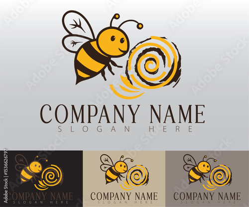 Flying honey bee logo illustration concept.
