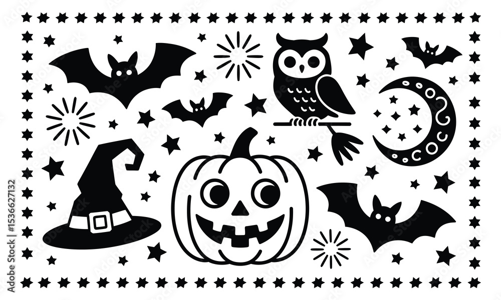 Halloween icons black and white illustration