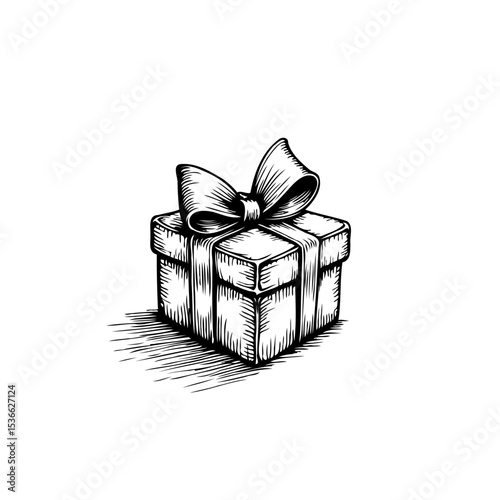 Elegant monochrome gift box illustration with bow knot, ideal for festive promotions