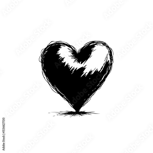 Doodle heart with textured black shading on a white background illustration