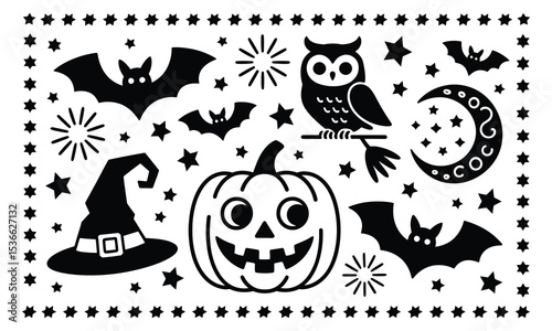 Halloween icons black and white illustration
