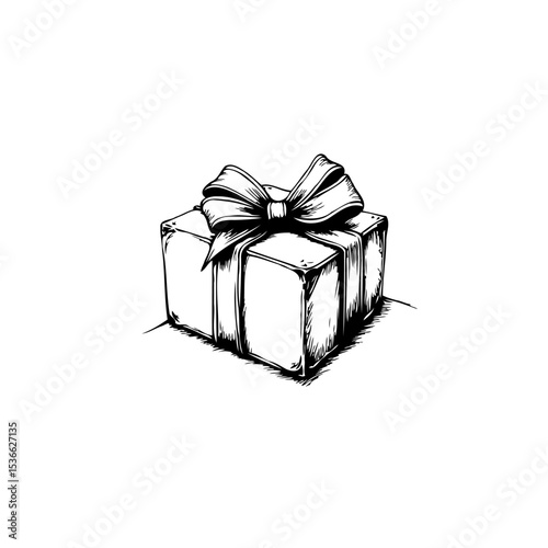 Hand-drawn illustration of a gift box adorned with a bow, isolated on white background