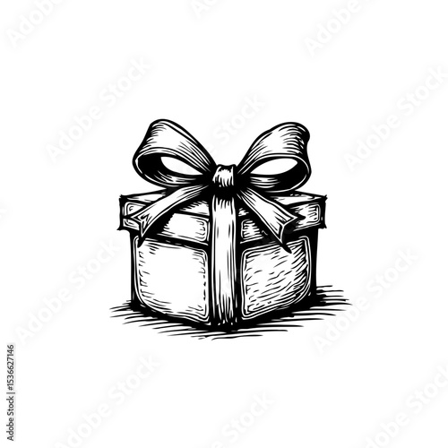 Elegant Gift Box Sketch with Ribbon and Shadow for Celebrations and Special Occasions