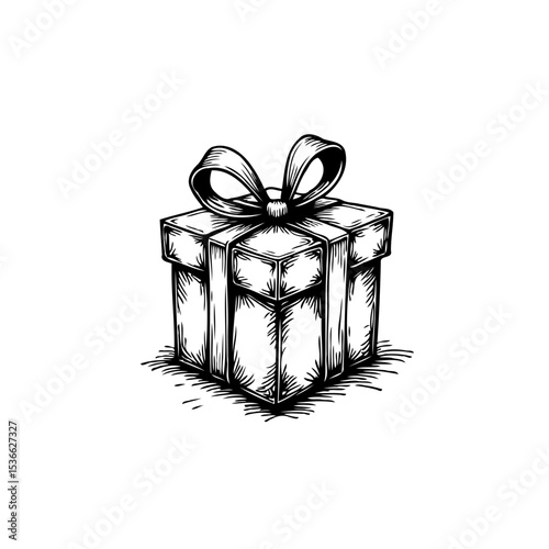 Elegant hand-drawn gift box illustration with ribbon perfect for festive designs