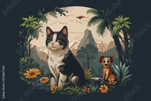 cat and dog on the grass