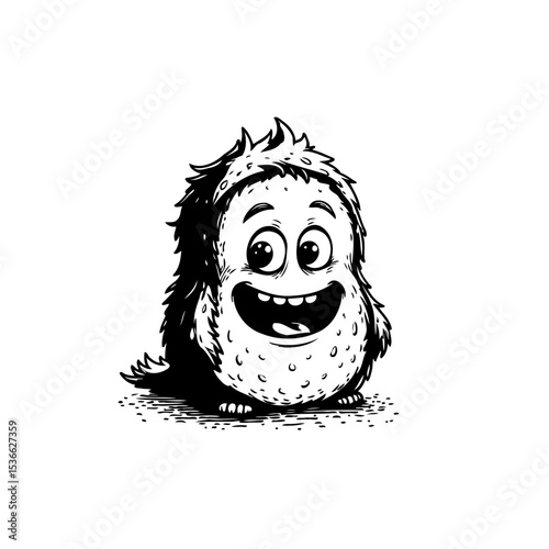 Whimsical furry monster with a cheerful grin and charming character design