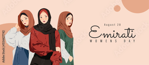 Emirates Women's Day Design with Female with Hijab Vector Illustration. Emirati Womens Day Template Suitable for Poster Banner Flyer Background. UAE Women's Day August.
