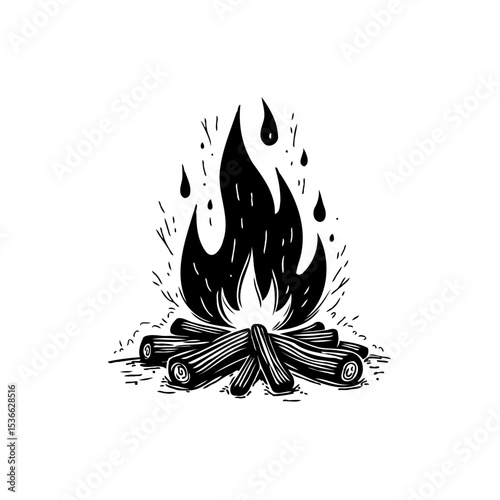Rustic bonfire illustration capturing the warmth of campfires in nature's embrace