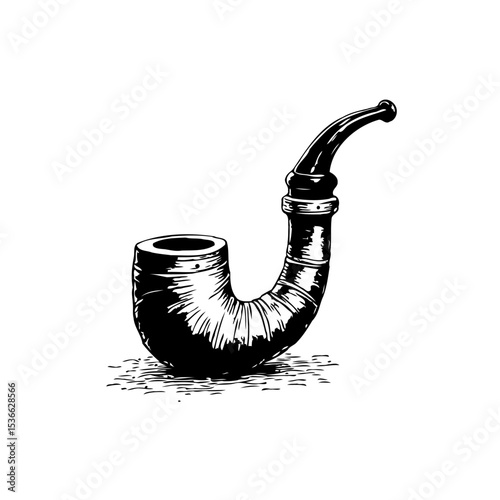 Vintage smoking pipe illustration in black and white style detailed design