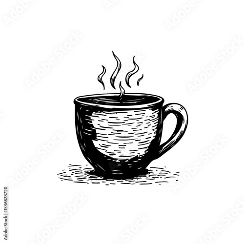 Elegant Hand-Drawn Coffee Cup Illustration with Steam for a Cozy Beverage Concept