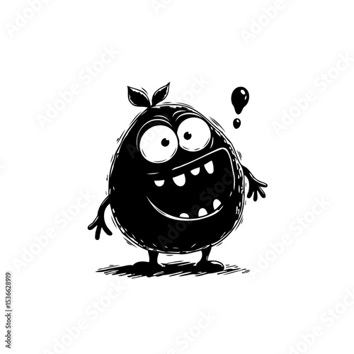 Humorous cartoon monster character design with expressive eyes and large grin
