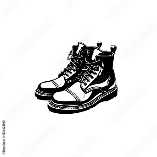 Iconic black and white combat boots illustration for fashion and style enthusiasts