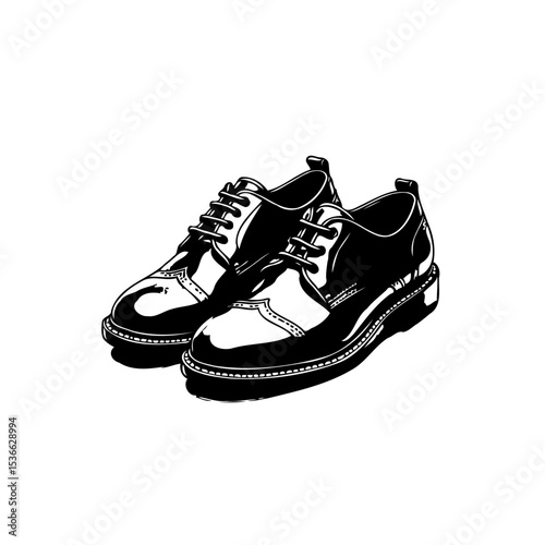 Elegant Black and White Brogue Shoes Illustration for Fashion and Style Concepts