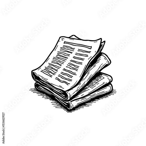 Hand-Drawn Stack of Newspapers Illustration: Information, Communication, and News Concept