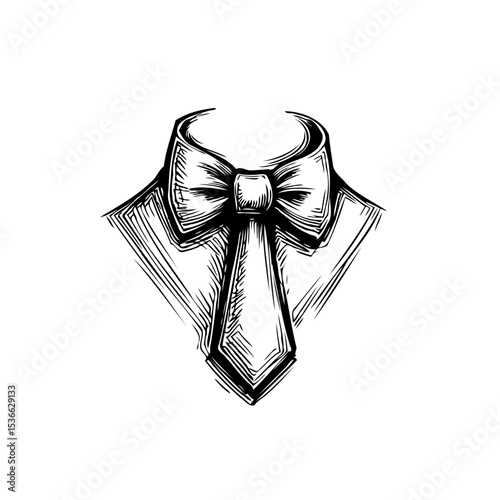 Elegant bow tie illustration with shirt collar in vintage etching style design
