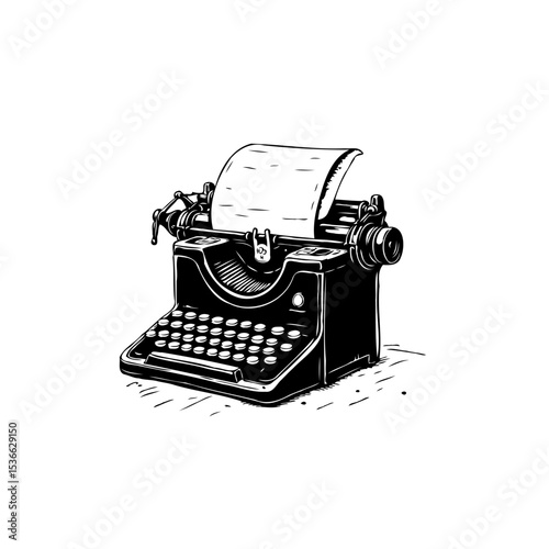 Vintage Typewriter Illustration with Paper - Retro Writing and Communication Device