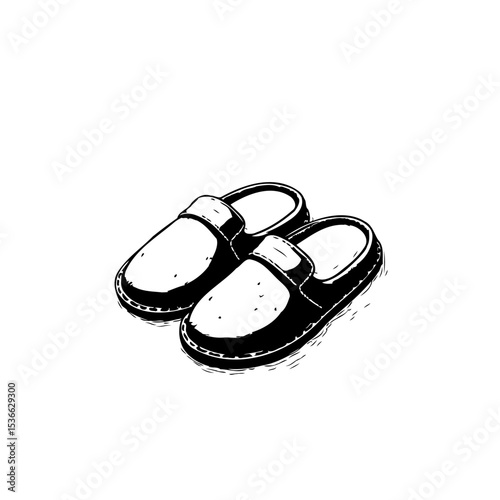 Monochrome illustration of a pair of casual slip-on shoes with a simple design