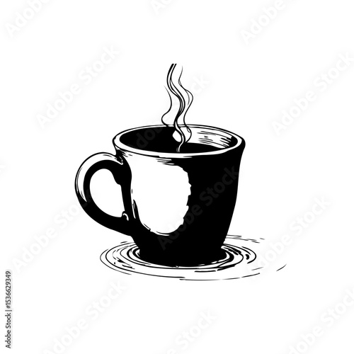Elegant illustration of a steaming coffee mug on a white background