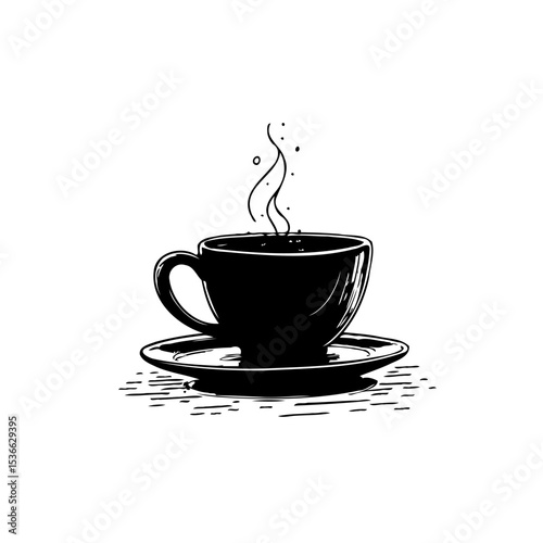 Elegant monochrome depiction of a steaming cup of coffee offering relaxation and warmth