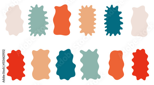 Retro vintage fluid organic frame box speech bubble rectangle form bubble set. Hand drawn doodle scribble sketch wavy dialog shapes.