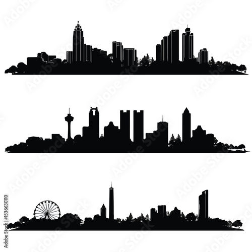 atlanta skyline silhouette set, Black & White silhouette set 