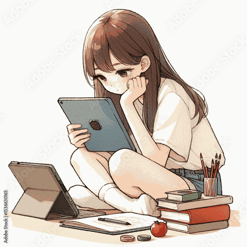 Code & Canvas girl studying on digital isolated watercolor vector illustration svg
