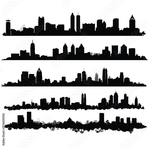 atlanta skyline silhouette set, Black & White silhouette set 