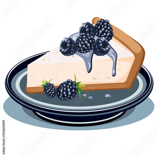 Cheesecake with blackberries on a plate without background