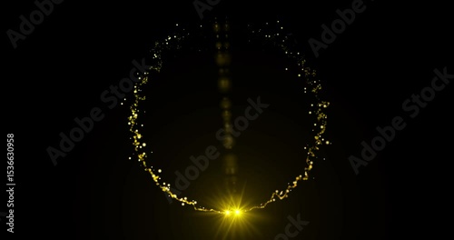 Spinning Particles Ring Trail in 4K. Glitter Particle Moving On Black Background. Shining Glitter Flicking Trail for Awards, Anniversary, New Year, Christmas, and Festival.