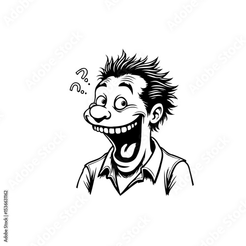 Confused Cartoon Character with Exaggerated Features and Question Marks