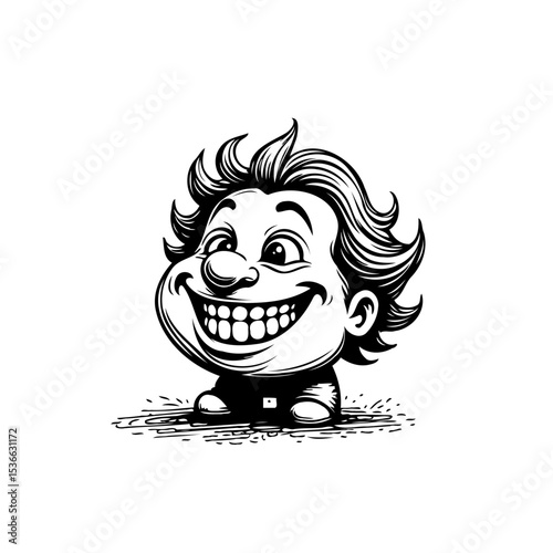 Whimsical Cartoon Character Head with Exaggerated Features and Expressive Smile