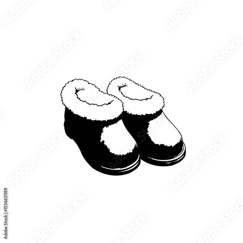Cozy Comfort: A Minimalist Black and White Illustration of Warm Winter Slippers