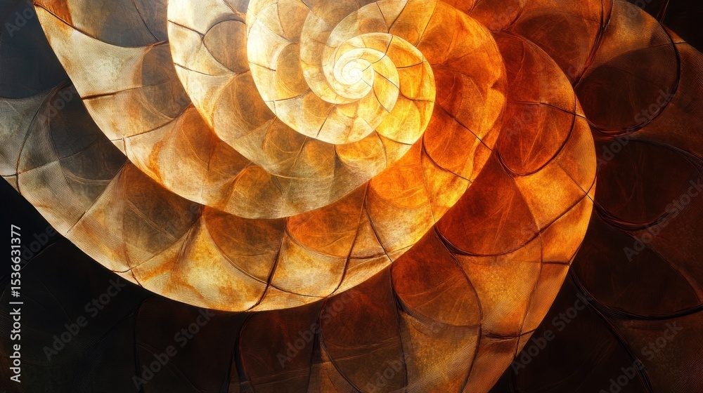 Fototapeta premium Intricate spiral shell, warm hues, detailed texture