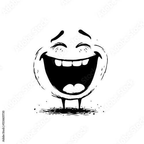Joyful Expression: A Whimsical Hand-Drawn Cartoon Character with a Gleaming Smile