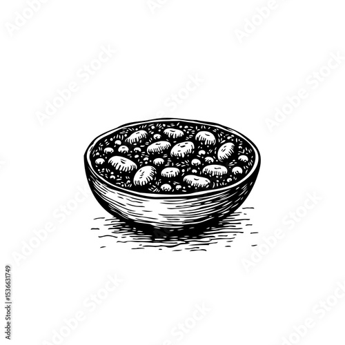 Hand-drawn illustration of a bowl of beans, ideal for culinary-themed design