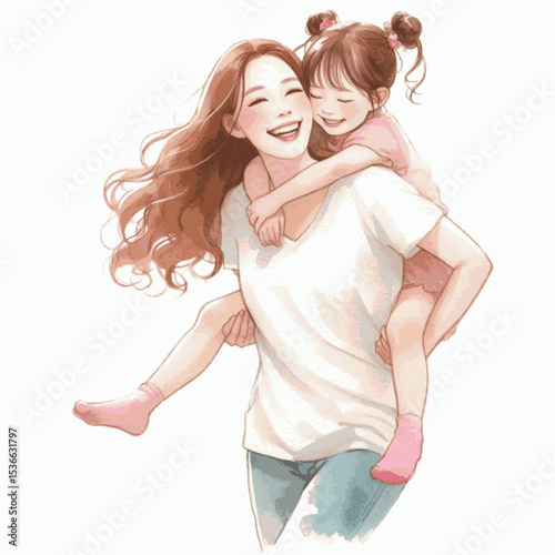 Two as Tide Mother carrying her daughter isolated watercolor vector illustration svg