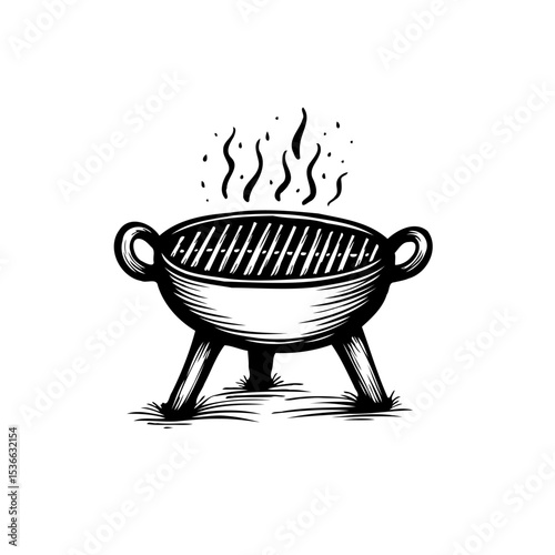 Vintage Barbecue Grill Illustration: Preparing Delicious Meals Outdoors for Picnic