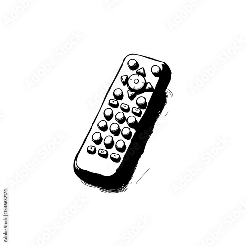 Hand-drawn sketch of a remote control on a white background, isolated illustration