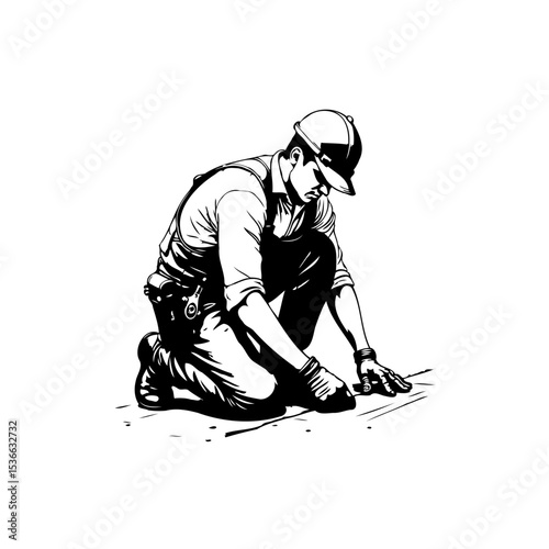 Illustration of a construction worker in action on a white background graphic