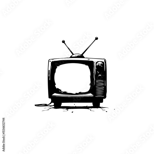 Classic Television Set Illustration: A Nostalgic Black and White Vector Design